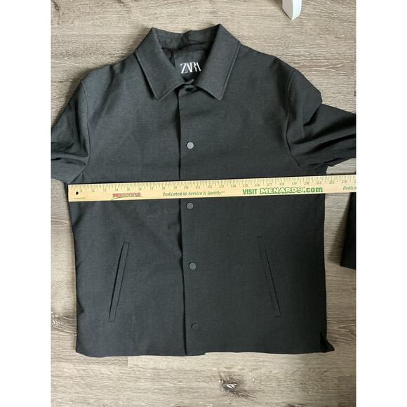 ZARA 4 Way Stretch Black Snap Front Lightweight Blazer Shirt Jacket Large - Picture 4 of 9